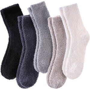Women Fuzzy Socks Cozy Fluffy Warm Slipper Microfiber Soft Sleep Black White